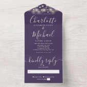 パープル ストリング ライト モダン スクリプト ウェディング オールインワン招待状 (内側)