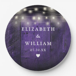 パープル ストリング ライト ラスティック ウッド ボヘミア バーン ウェディング ペーパープレート