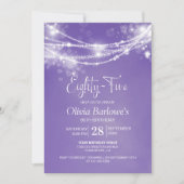 パープル ストリング ライト 85歳の誕生日パーティー 招待状 (正面)