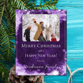 パープル スノーフレークス フラット ホリデー フォト カード