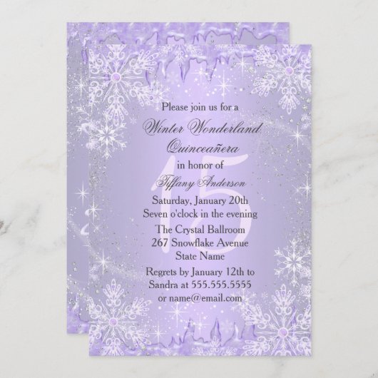 パープル スノーフレーク ウィンター ワンダーランド キンセアニエラ 招待状 (正面/裏面)