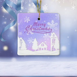 パープル・スノー・ハウス メリークリスマス ハッピーニューイヤー セラミックオーナメント