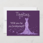 パープル·スパークルズ·ガウン私の花嫁の付き添いになる? 招待状 (正面)