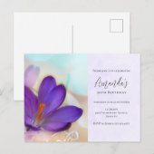 パープル スプリング クロカス プレtty 誕生日 招待状 (正面/裏面)
