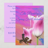 パープル・スプリング・タイム・ダックスフント招待状 招待状 (正面/裏面)