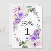 パープル スプリング フローラル ウェディング テーブル ナンバー 招待状 (正面)