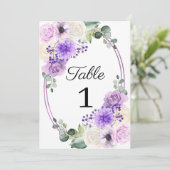 パープル スプリング フローラル ウェディング テーブル ナンバー 招待状 (スタンド正面)