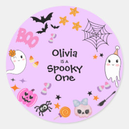 パープル スプーキー かわいいハロウィン 誕生日 ラウンドシール