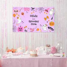 パープル スプーキー かわいいハロウィン 誕生日 横断幕