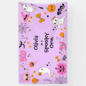 パープル スプーキー かわいいハロウィン 誕生日 横断幕 (縦)