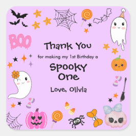 パープル スプーキー かわいいハロウィン 1歳の誕生日 スクエアシール