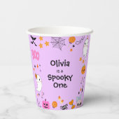 パープル スプーキー 1歳のハロウィン お誕生日おめでとう 紙コップ (裏面)