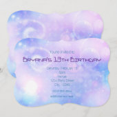 パープル スペーシー ライツ 誕生日パーティー 招待状 (正面/裏面)