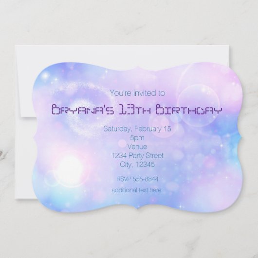 パープル スペーシー ライツ 誕生日パーティー 招待状 (正面)