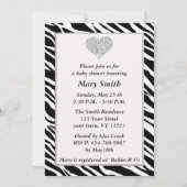 パープル ゼブラ ダイヤモンド ハート ベビー シャワー 招待状 (裏面)