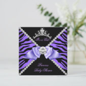 パープル ゼブラ ベイビー シャワー ガール プリンセス ダイヤモンド 招待状 (スタンド正面)