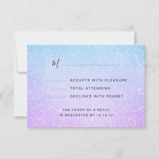 パープル&ターコイズバルミツワーフェイクグリッターRSVP 出欠カード (正面)