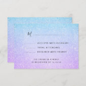 パープル&ターコイズバルミツワーフェイクグリッターRSVP 出欠カード (正面/裏面)