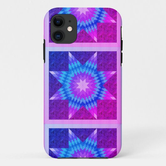 パープル+ターコイズブルーのローン・スター・キルトデザイン Case-Mate iPhoneケース (裏面)