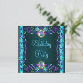 パープル・ターコイズブルーの誕生日パーティー 招待状 (スタンド正面)