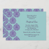パープル/ターコイズ ダマスク リハーサル ディナー 招待状 (正面/裏面)