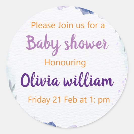 パープル&ダスティーブルーベビー開花 ラウンドシール (正面)