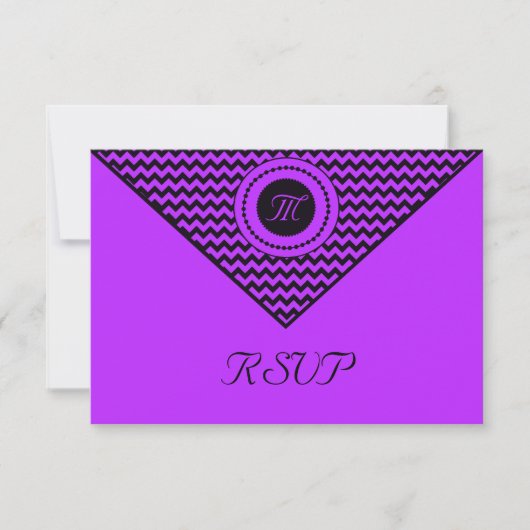 パープル・チェック柄RSVP 出欠カード (正面)