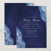 パープル ティール アゲート 原石 宝石 ベビー シャワー 招待状 (正面/裏面)