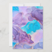 パープル ティール エーテリアル アルコール インク ウェディング シャワー 招待状 (裏面)