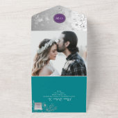 パープル ティール シルバー フローラル ウェディング オールインワン招待状 (外側)