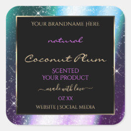 パープル ティール スパークル グリッター フレーム 製品ラベル スクエアシール