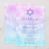 パープル ティール タイダイ バット ミッツヴァ 招待状 (正面/裏面)