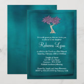 パープル ティール ツリー オブ ライフ バット ミッツヴァ 招待状 (正面/裏面)