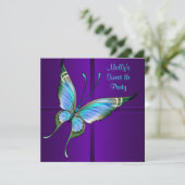 パープル ティール バタフライ スイート 16 誕生日パーティー 招待状 (スタンド正面)