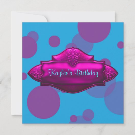 パープル ティール バブル ガールズ 10歳の誕生日パーティー 招待状 (正面)