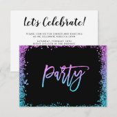 パープル ティール フェイク グリッター バット ミッツヴァー 披露宴 エンクロージャーカード (正面/裏面)