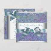 パープル ティール ペコック パイスリー 誕生日パーティー 招待状 (正面/裏面)