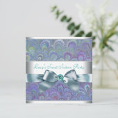 パープル ティール ペコック ペイズリー 誕生日パーティー 招待状 (スタンド正面)