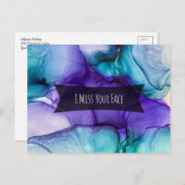 パープル&ティール(緑がかった色)アルコールインクイ恋しく思ズ顔 ポストカード (正面/裏面)