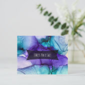 パープル&ティール(緑がかった色)アルコールインクイ恋しく思ズ顔 ポストカード (スタンド正面)