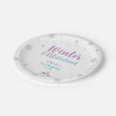 パープル&ティール(緑がかった色)ウィンターワンダーランド誕生日パーティー ペーパープレート (アングル)