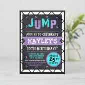 パープル&ティール(緑がかった色)ガールズジャンプ&ト遊ロムポリンパーク 招待状 (スタンド正面)