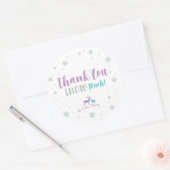 パープル、ティール（緑がかった色）、シルバー：冬のパーティーありがとう ラウンドシール (封筒)