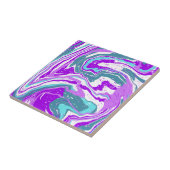 パープル、ティール(緑がかった色)、ターコイズマーブルフルードアート タイル (側面)