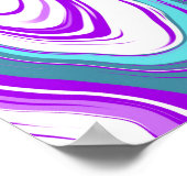 パープル、ティール(緑がかった色)、ターコイズマーブルフルードアート ポスター (角)