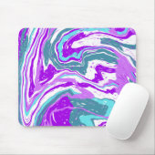 パープル、ティール(緑がかった色)、ターコイズマーブルフルードアート マウスパッド (マウス)
