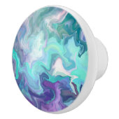 パープル、ティール（緑がかった色）、ターコイズ抽象芸術フェイク大理石 セラミックノブ (右)