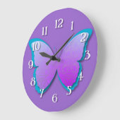 パープル&ティール(緑がかった色)ダマスクバタフライ ラージ壁時計 (傾斜)