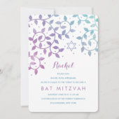 パープル+ティール(緑がかった色)ツリーオブライフバルミツワー招待状 招待状 (正面)