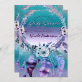 パープル&ティール(緑がかった色)ドリームキャッチャーBohoシック赤ちゃんシャワー 招待状 (正面/裏面)